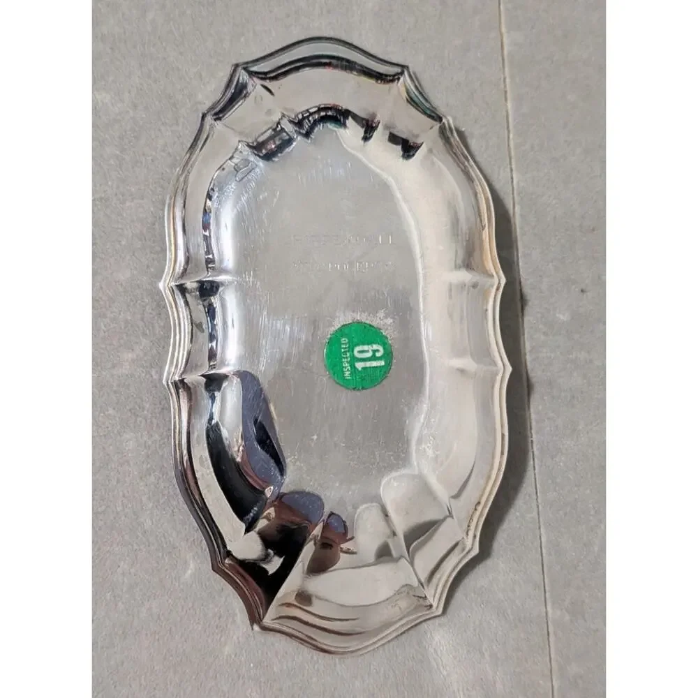 Vintage Wm Rogers & Son Silverplate Chippendale Oval Trinket Tray Dish